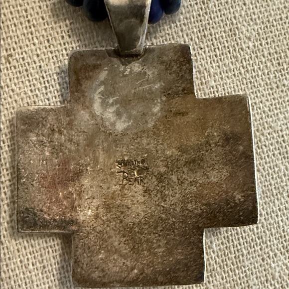 Handmade Sterling Silver and Blue Lapis Beaded Necklace with Multicolor Pendant - Picture 6 of 6